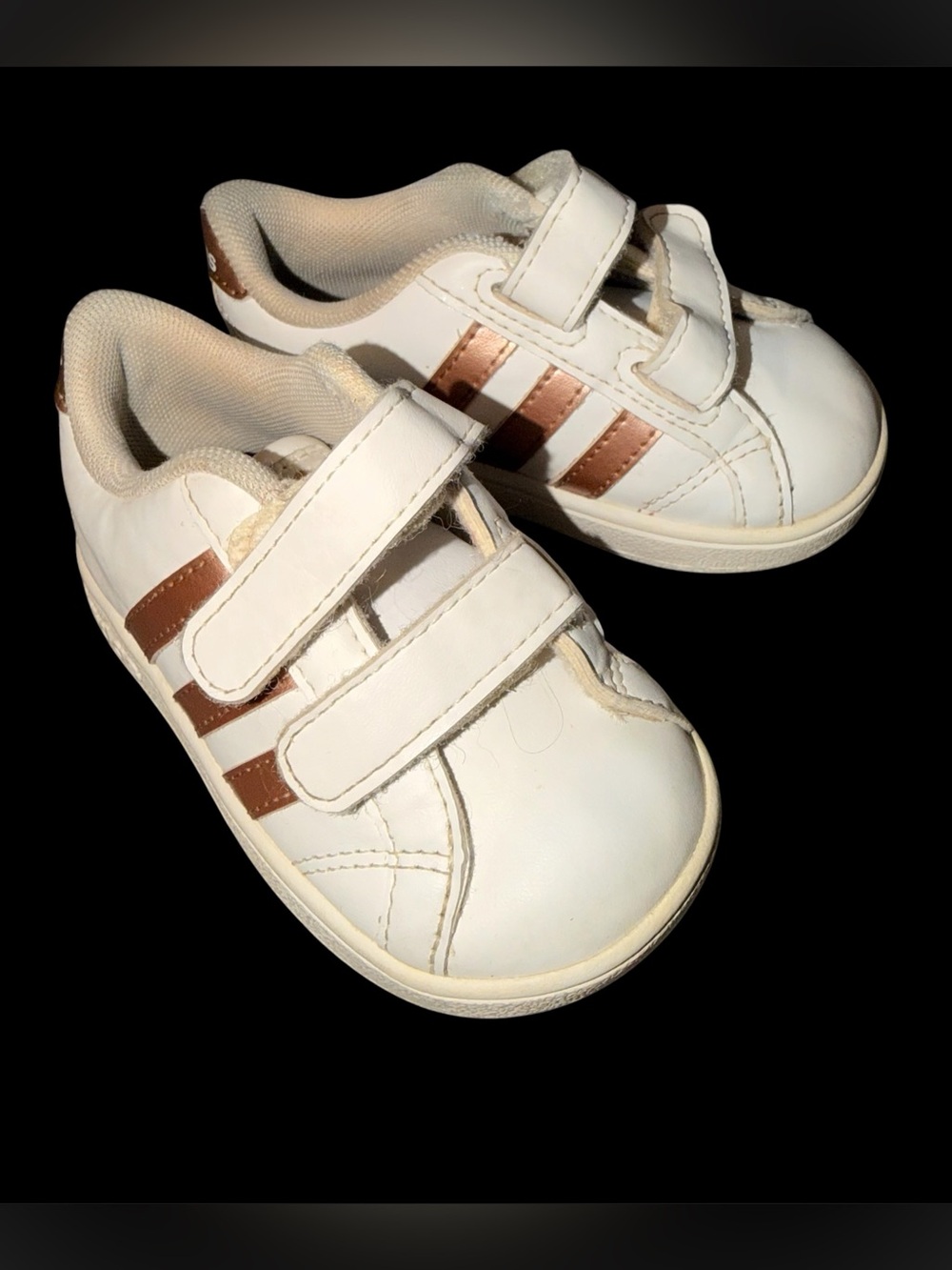 adidas White Kids Sneakers with Copper Stripes